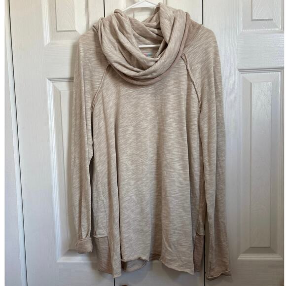 Free People Beach beige cowl neck slub cotton top Two Body M/L - Picture 1 of 8
